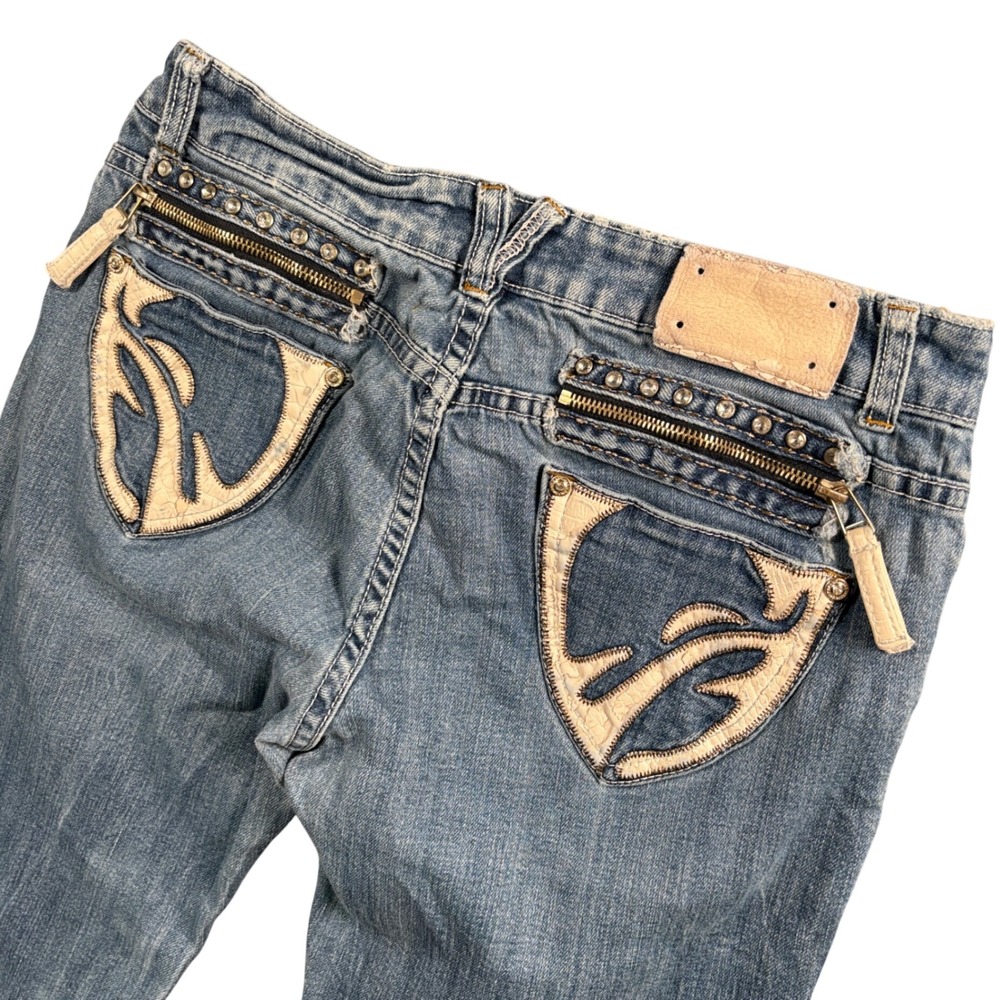 VO Jeans Womens 31 Y2K Low Rise Embroidered Studded Flare Jeans Western Bling